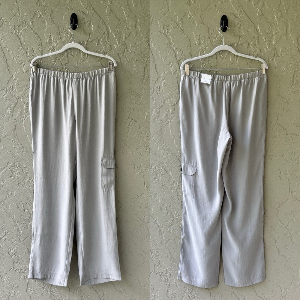 Chico's Outlet Women's Medium Size 1 Gray Sacramento Silky Rayon Cargo Pants NWT